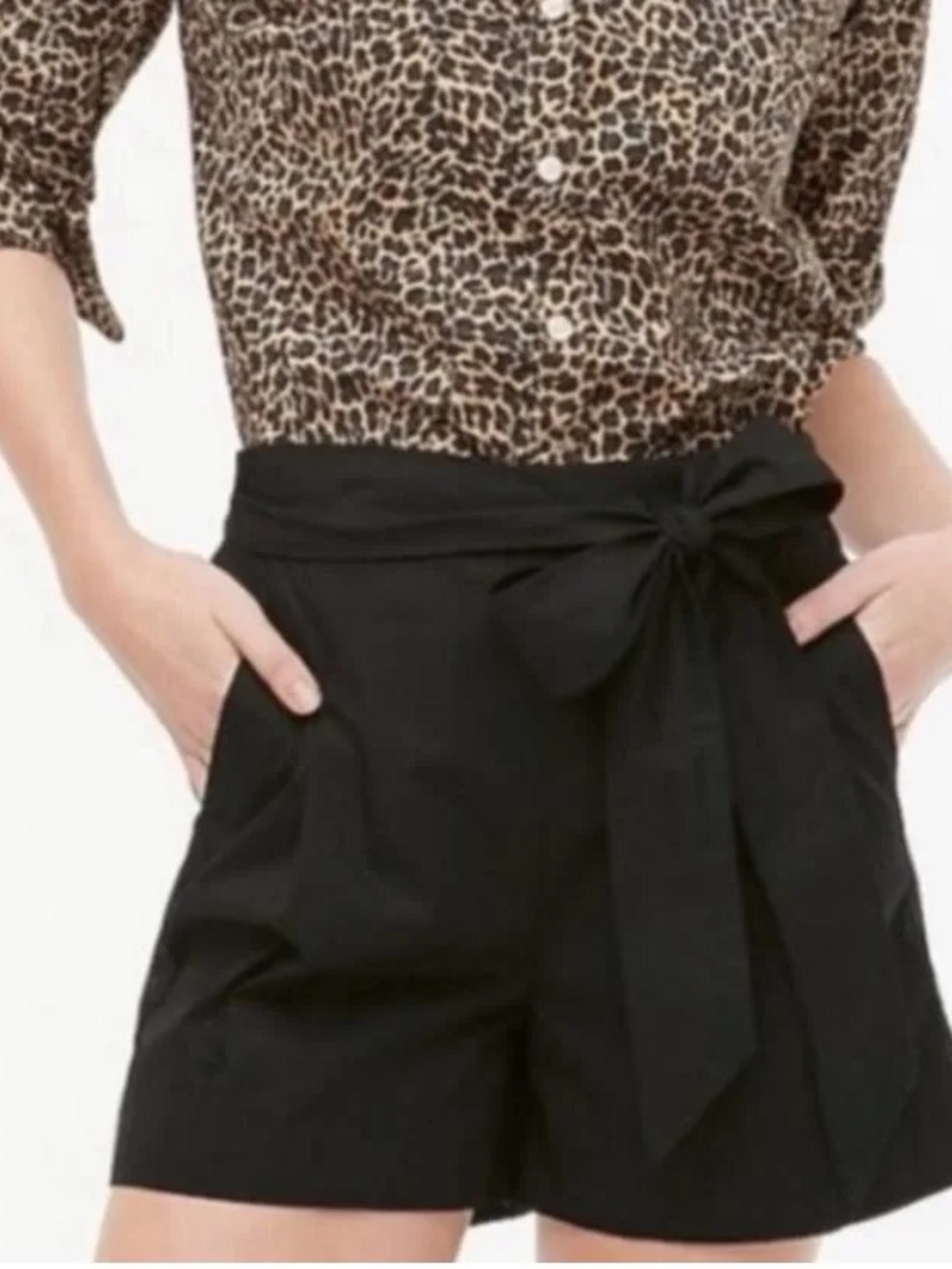 J.CREW Black 100% Cotton Poplin Tie Waist Shorts High Rise Bow Front Sz 6
